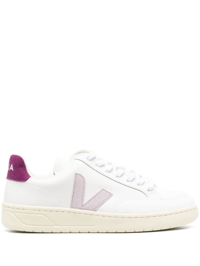 Veja V-12 Suede-trimmed Leather Sneakers In White