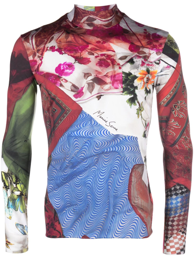 Marine Serre Multicolour Scarves Print Long Sleeve T-shirt In Red