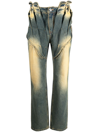 Juntae Kim Blue Gathered Corset Jeans In Green