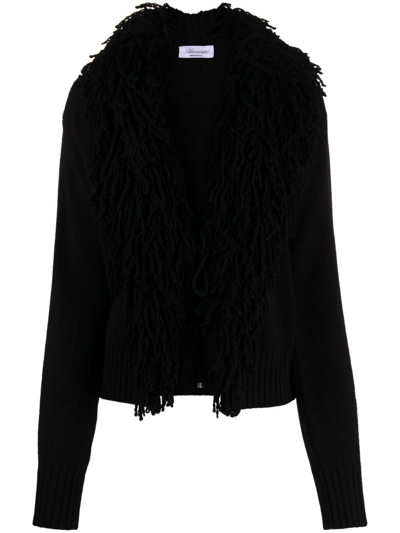 Blumarine Fringed-edge Knitted Cardigan In Black
