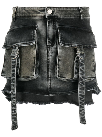 Blumarine Cargo-pocket Asymmetric Denim Skirt In Gray