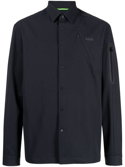 Hugo Boss Logo-print Zip-pockets Shirt In Blue