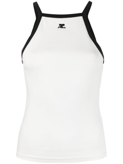 Courrèges Logo刺绣棉坦克背心 In White