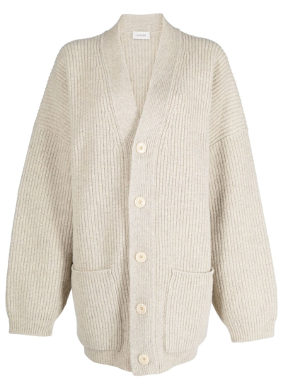 Lemaire Ribbed-knit Wool Cardigan In Grey
