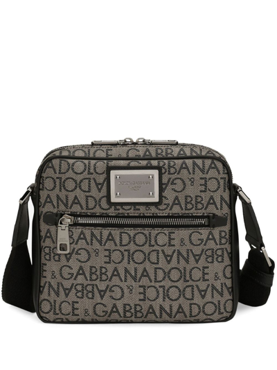 Dolce & Gabbana Logo-print Jacquard Zipped Shoulder Bag In Neutrals