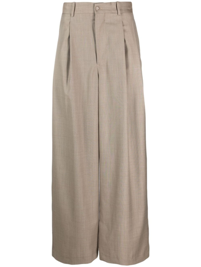 Hed Mayner Elongated Tailored Wool Trousers In Neutrals