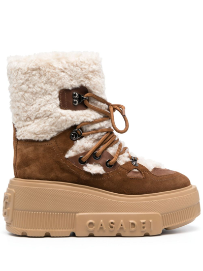Casadei 75mm Fleece Ankle Boots In Brown