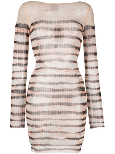 Jean Paul Gaultier Stripe-print Crew-neck Dress In Beis