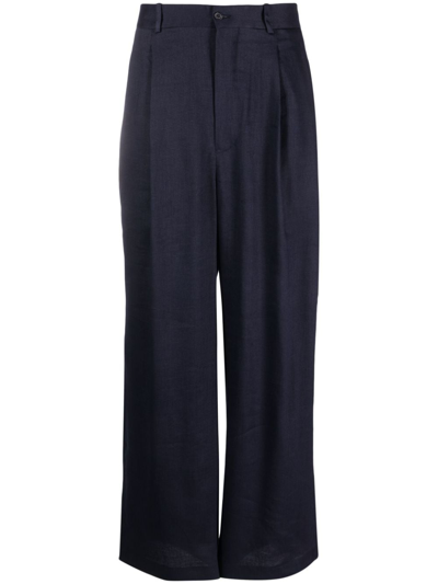 Hed Mayner Elongated Tailored Linen-blend Trousers In Blue