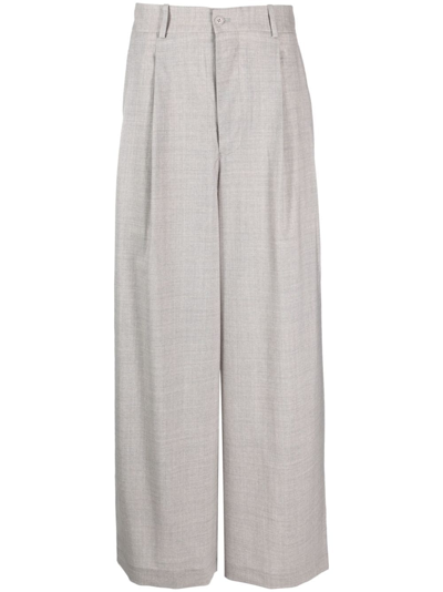 Hed Mayner Elongated Virgin-wool Trousers In Grey