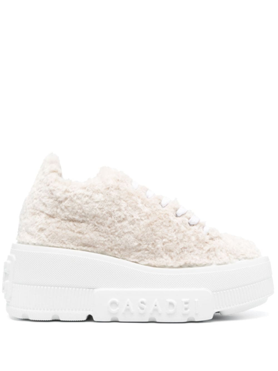 Casadei 80mm Low-top Fleece Sneakers In Neutrals