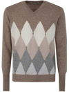 Ballantyne V Neck Pullover With Diamonds In Brown