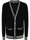 Balmain Black Cardigan With Striped Trim And Branded Buttons In Wool Blend Man In Black