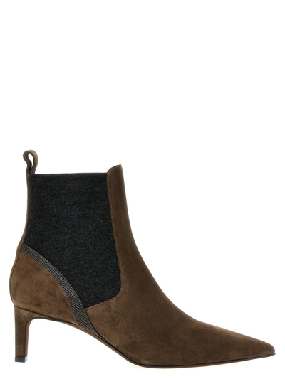 Brunello Cucinelli 60mm Suede Ankle Boots In Pine_cone_brown