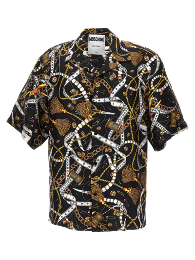 Moschino Chain-link Print Silk Shirt In Black