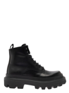 Dolce & Gabbana Black Ankle Boots With Chunky Platform And Logo Plaque In Leather Blend Man In Black