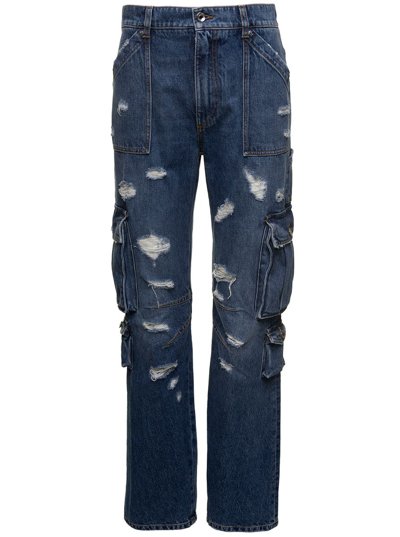 Dolce & Gabbana Distressed Cargo Straight-leg Jeans In Blue