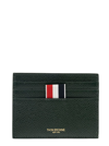 THOM BROWNE SINGLE CARD HOLDER W/ NOTE COMPARTMENT U0026 4 BAR IN PEBBLE GRAIN LEATHER