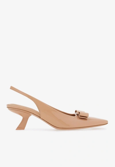 Ferragamo Anz 55 Vara Bow Slingback Pumps In Beige