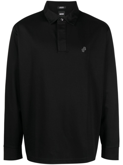 Hugo Boss Logo-embroidered Polo Shirt In Black