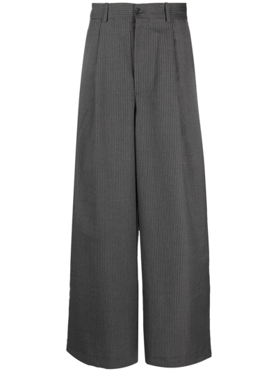 Hed Mayner Elongated Pinstripe Tailored Trousers In Grey