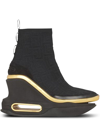 Balmain Bbold Knit Monogram Metallic Wedge Sneakers In Black
