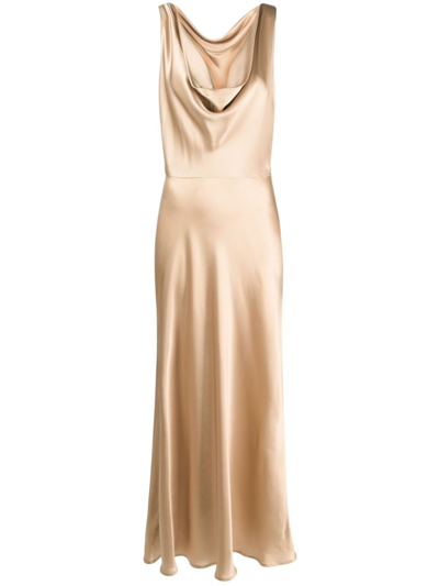 Antonelli Draped Silk-satin Gown Dress In Gold