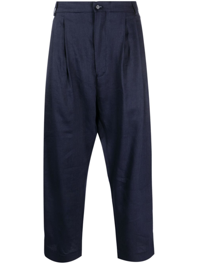 Hed Mayner Pleated Cropped Trousers In Blue