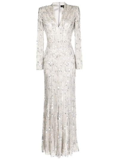 Jenny Packham Vivien Crystal-embellished Gown In Silver