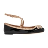 Valentino Rockstud Ballerina Patent-leather Pumps In Nero_rose_cannelle