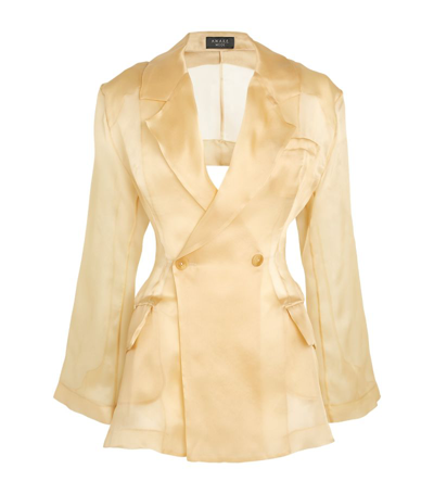 A.w.a.k.e. A.w.a.k.e Mode Double-breasted Silk-organza Blazer In Beige