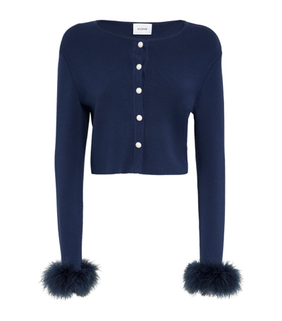 Sleeper Feather-trim Cropped Cardigan In Blue