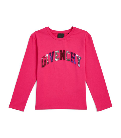 Givenchy Kids' Sequinned-logo Long-sleeve T-shirt In 49n-rose Peps