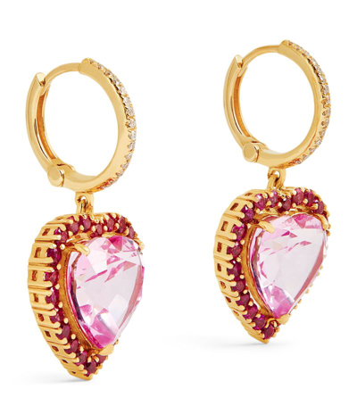 Nadine Aysoy Yellow Gold, Diamond And Sapphire Le Cercle Heart Earrings