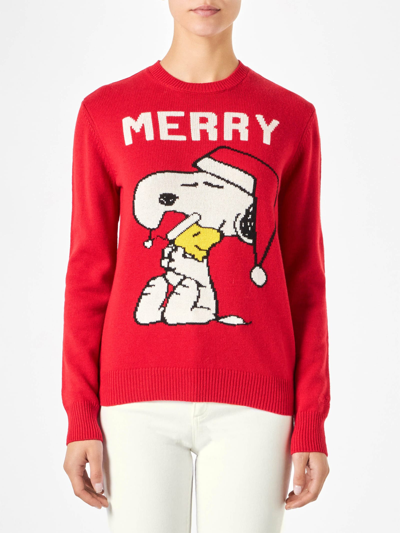 Mc2 Saint Barth Woman Sweater With Snoopy Print Snoopy Peanuts Special Edition In Red