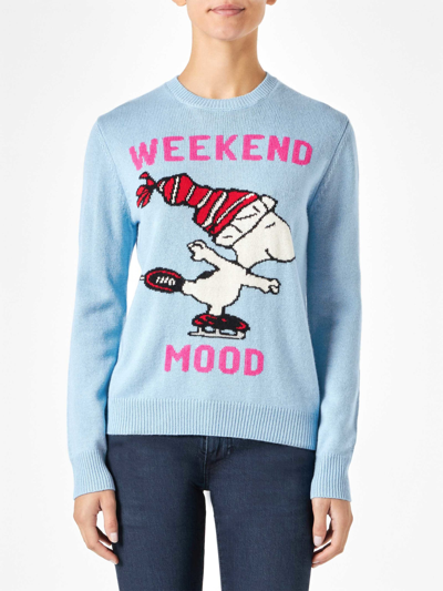 Mc2 Saint Barth Woman Sweater With Snoopy Print Peanuts Special Edition In Sky