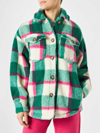 Mc2 Saint Barth Woman Sherpa Overshirt With Tartan Pattern In Multicolor