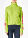 Mc2 Saint Barth Woman Fluo Yellow Turtleneck Braided Sweater In Yellow