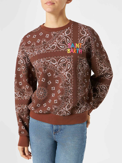 Mc2 Saint Barth Woman Fleece Sweatshirt With Bandanna Print In Brown