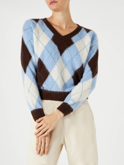 Mc2 Saint Barth Woman Cropped Sweater With Argyle Pattern In Multicolor