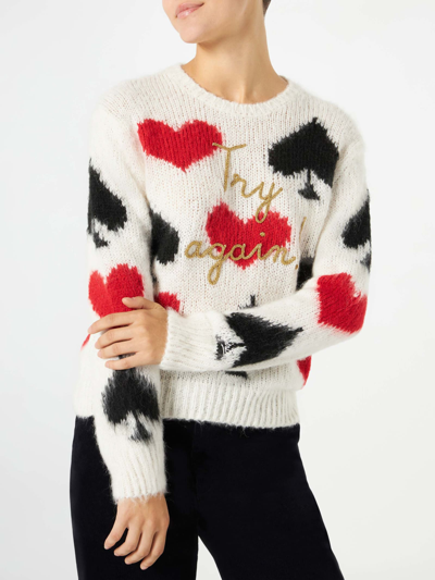 Mc2 Saint Barth Woman Brushed Jumper With Spades And Hearts Embroidery