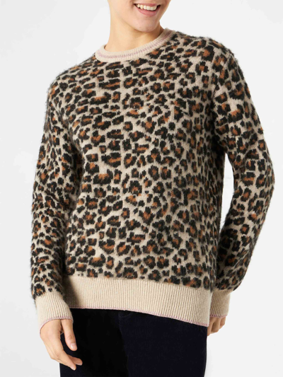 Mc2 Saint Barth Woman Brushed Sweater With Leopard Pattern In Multicolor