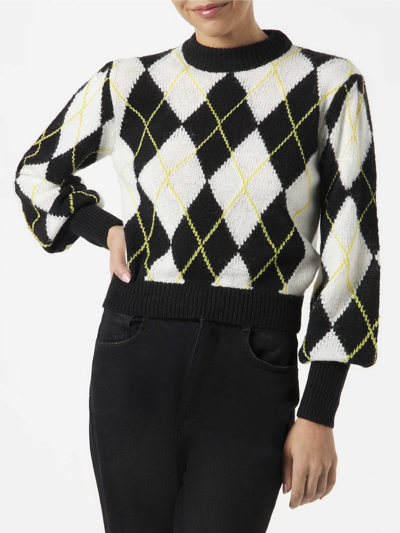 Mc2 Saint Barth Woman Brushed Sweater With Argyle Pattern In Black