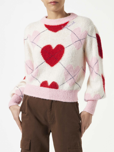 MC2 SAINT BARTH WOMAN BRUSHED STRIPED SWEATER WITH HEART PATTERN