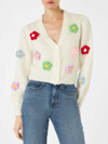 Mc2 Saint Barth Brushed Knit Crop Cardigan With Flowers In White