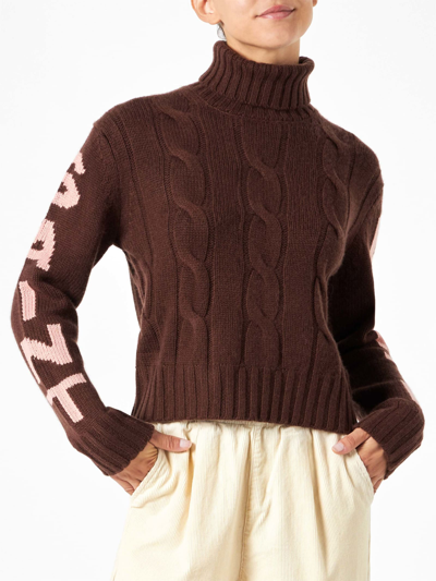 Mc2 Saint Barth Woman Brown Turtleneck Braided Sweater
