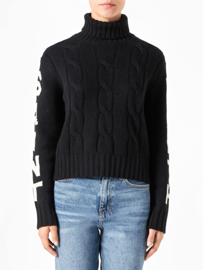Mc2 Saint Barth Woman Black Turtleneck Braided Sweater