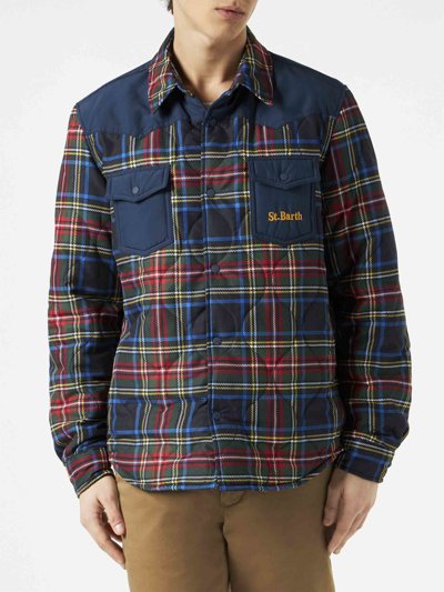 Mc2 Saint Barth Man Tartan Padded Overshirt With Patch Pockets In Multicolor