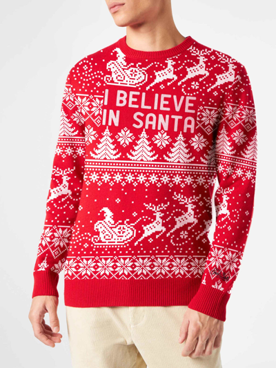 Mc2 Saint Barth Man Sweater With I Believe In Santa Lettering In Red