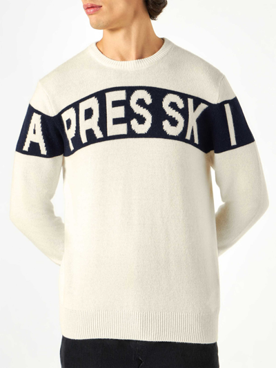 Mc2 Saint Barth Man Jumper With Après Ski Writing In White